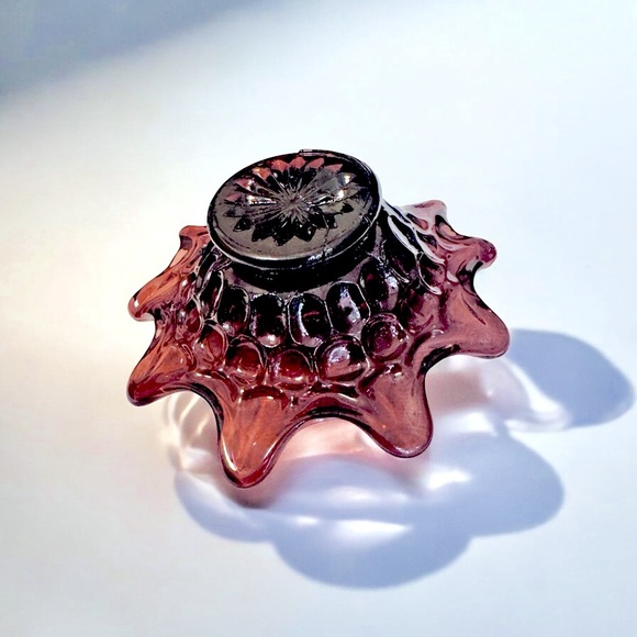 Vintage Amethyst Thumbprint Biomorphic Rolled Edge Art Glass Candy Dish - Picture 3 of 5